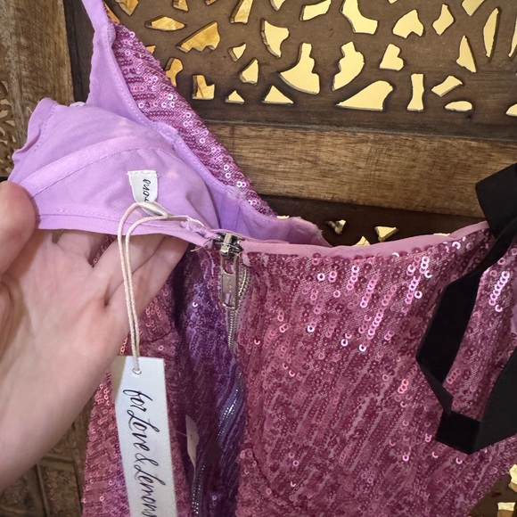 NEW NWT FOR LOVE AND LEMONS Candice Pink Sequin Bow Mini Dress - Picture 3 of 4